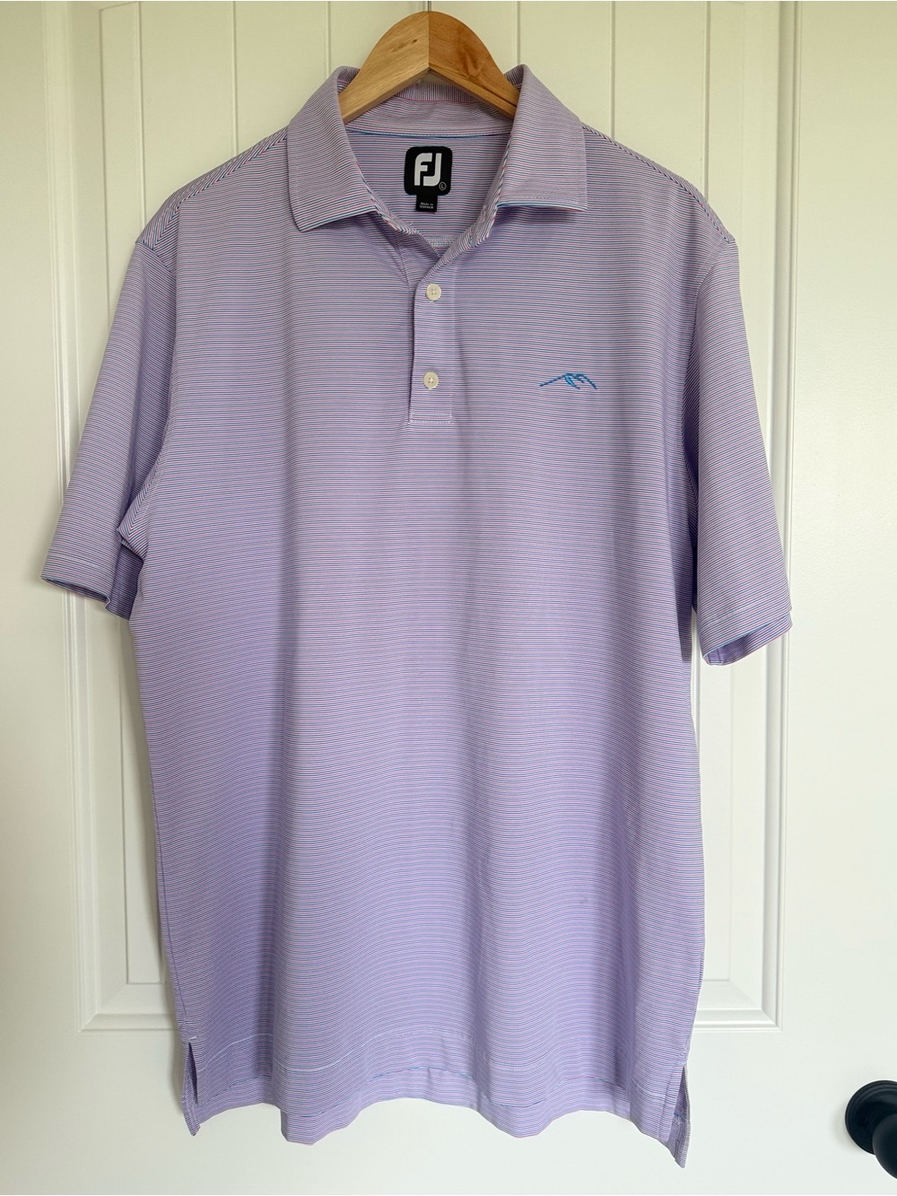 FootJoy Men's Performance Striped Golf Polo Shirt Purple Lavender Blue Stripe L